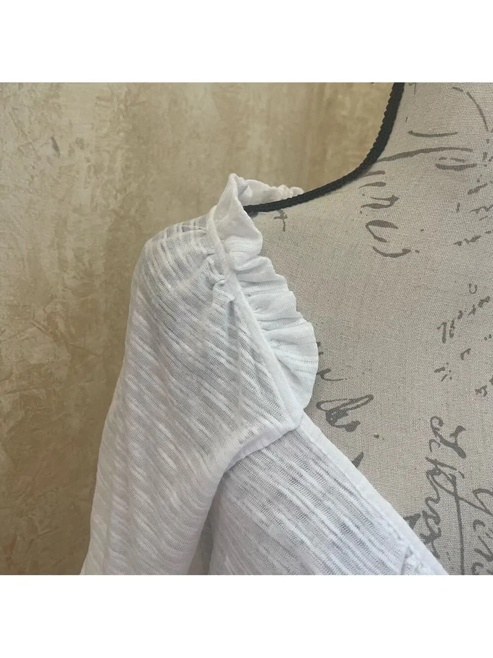 Free People Dorothy Top Cotton blend white puff shirt sleeves drawstring hem L